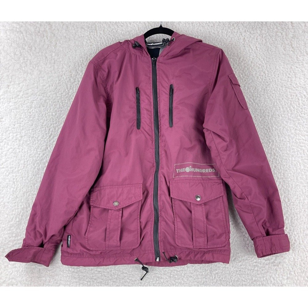 The Hundreds Jacket Mens Medium Burgundy Full Zip Long Sleeve Flannel Hooded‎